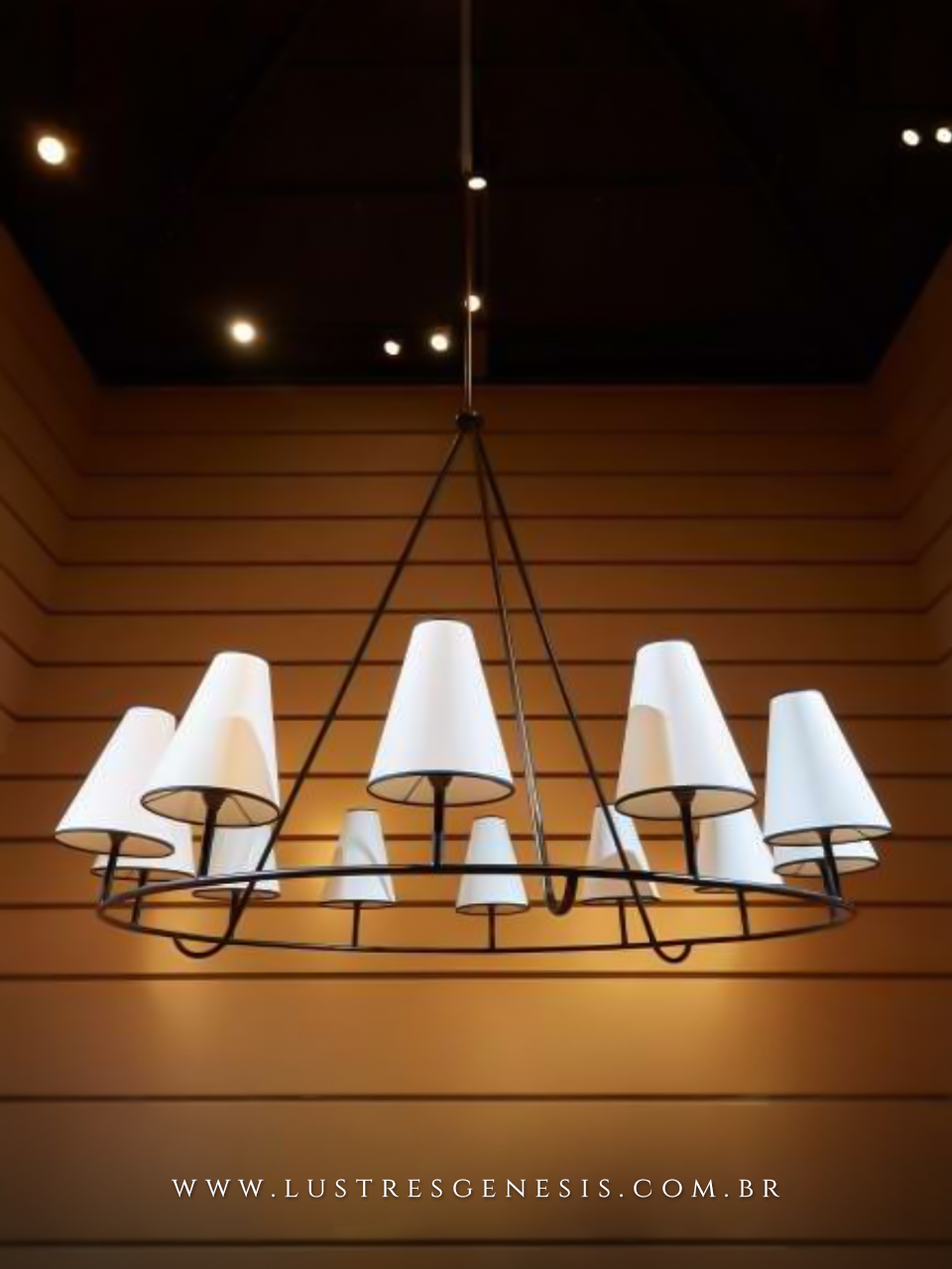 Pendente com Cúpula de Tecido e Estrutura Preta - Estilo Americano